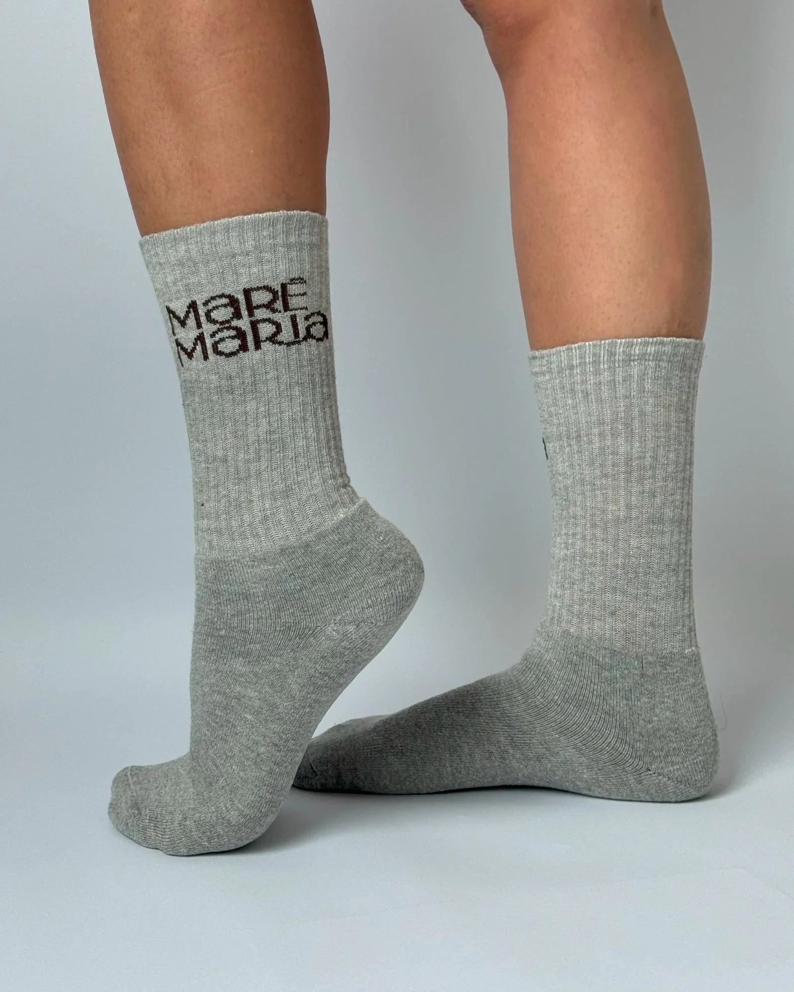 Par de Meia New Branding Bege Mescla com logo Marrom cano alto