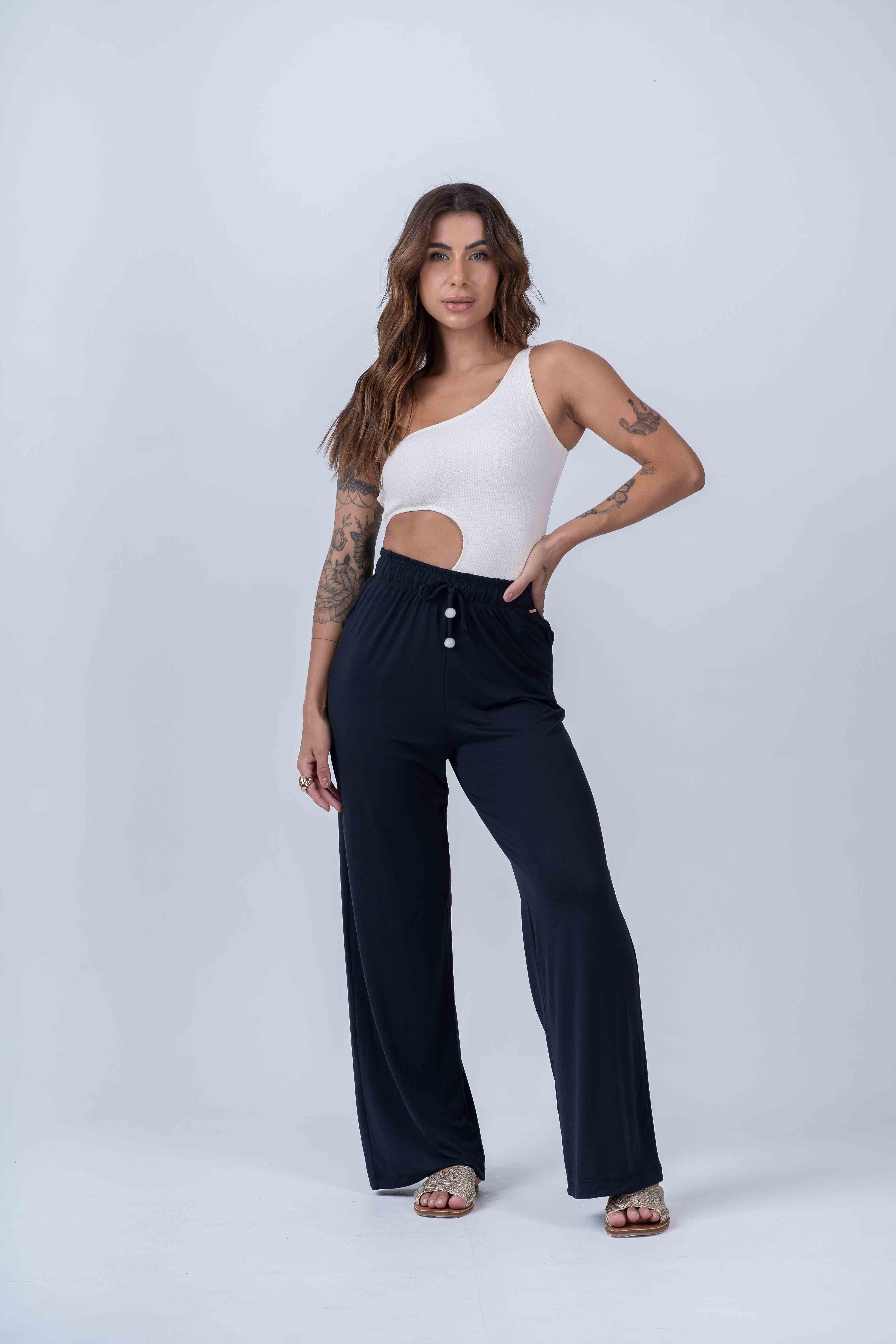 Calça pantalona beach preta