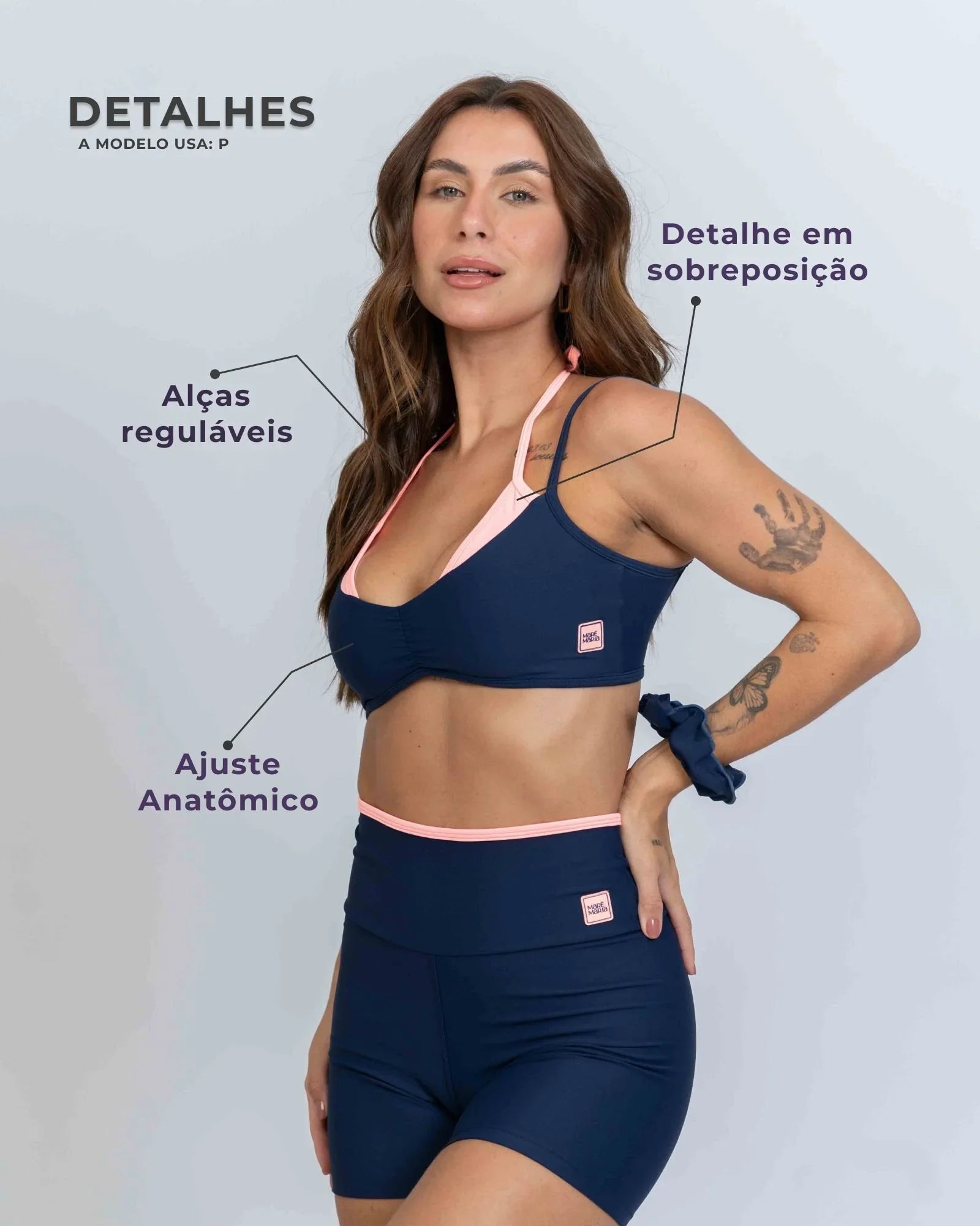 Top Fitness Fresh duo Sobreposição Azul Marinho com Coral