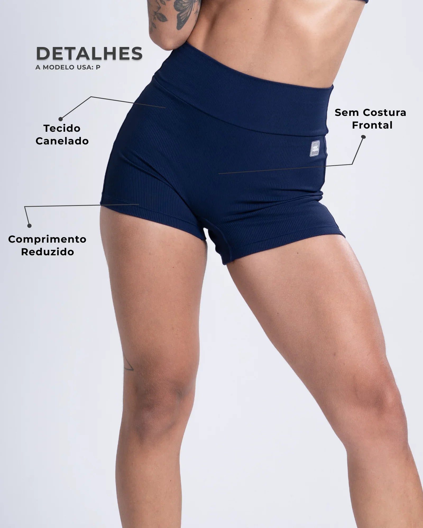 Short Fitness Confort Canelado sem costura frontal