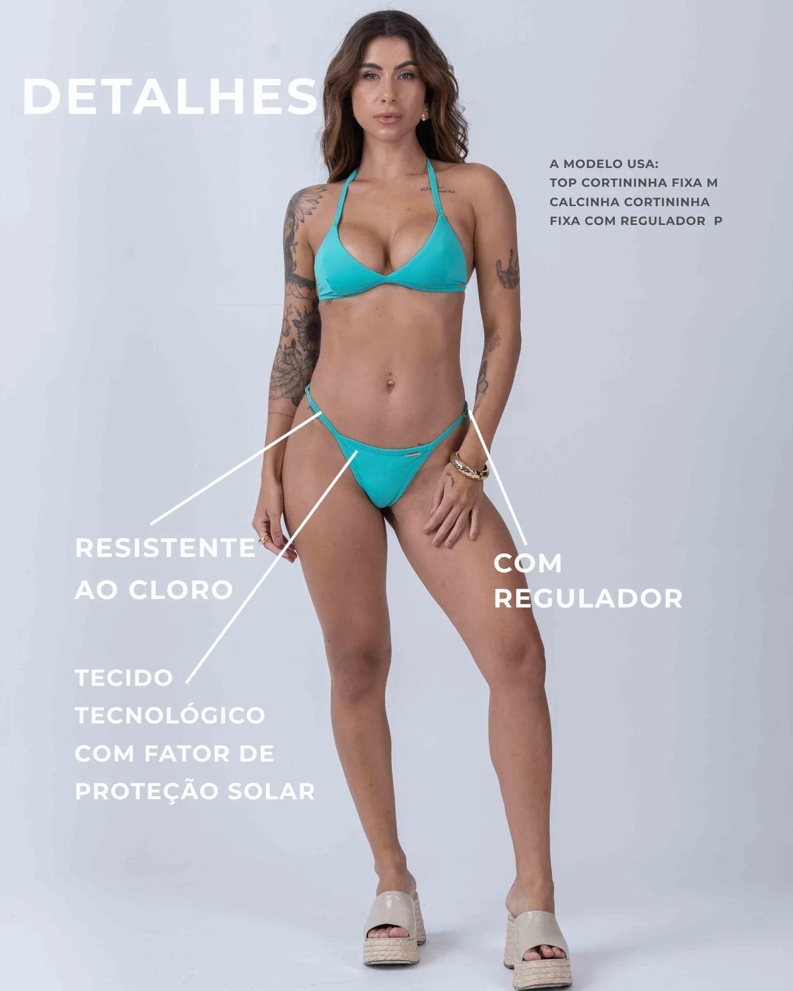 Calcinha Cortininha Fixa com regulador Verde Piscina