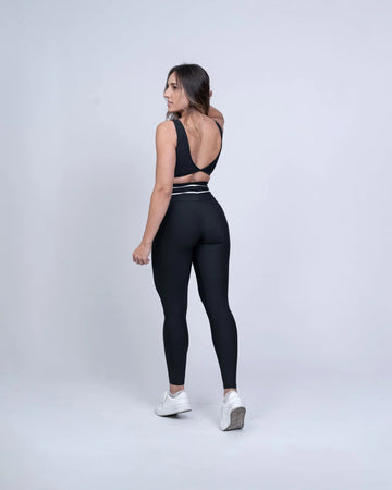 Calça Legging fitness Corrida Preta compressão e Vivo Off S/empina bumbum