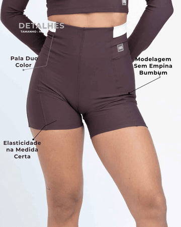 Short Classic Duo Marrom Ébano com Off White compressão sem empina bumbum