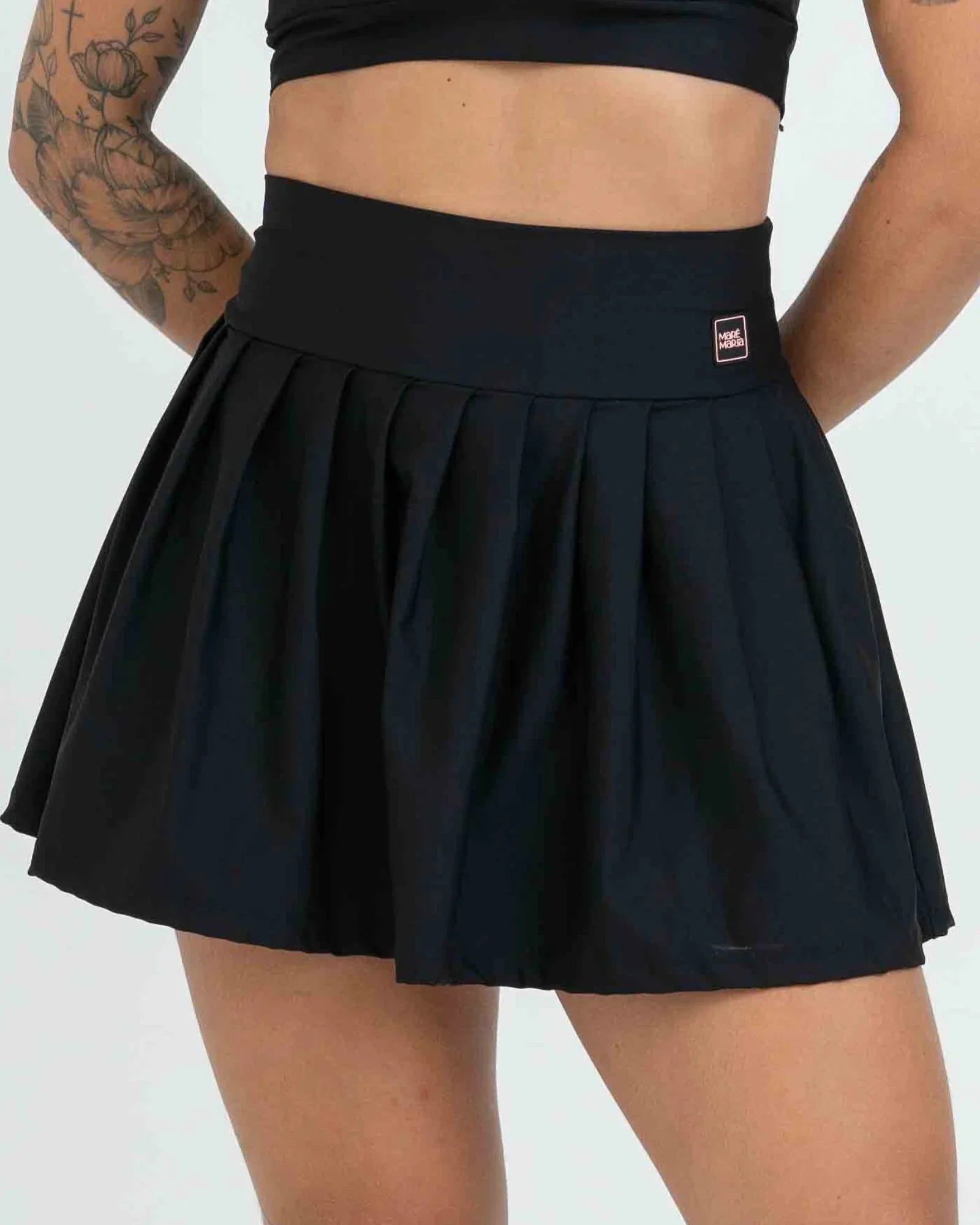 Short Saia Fitness Plissada Super Black