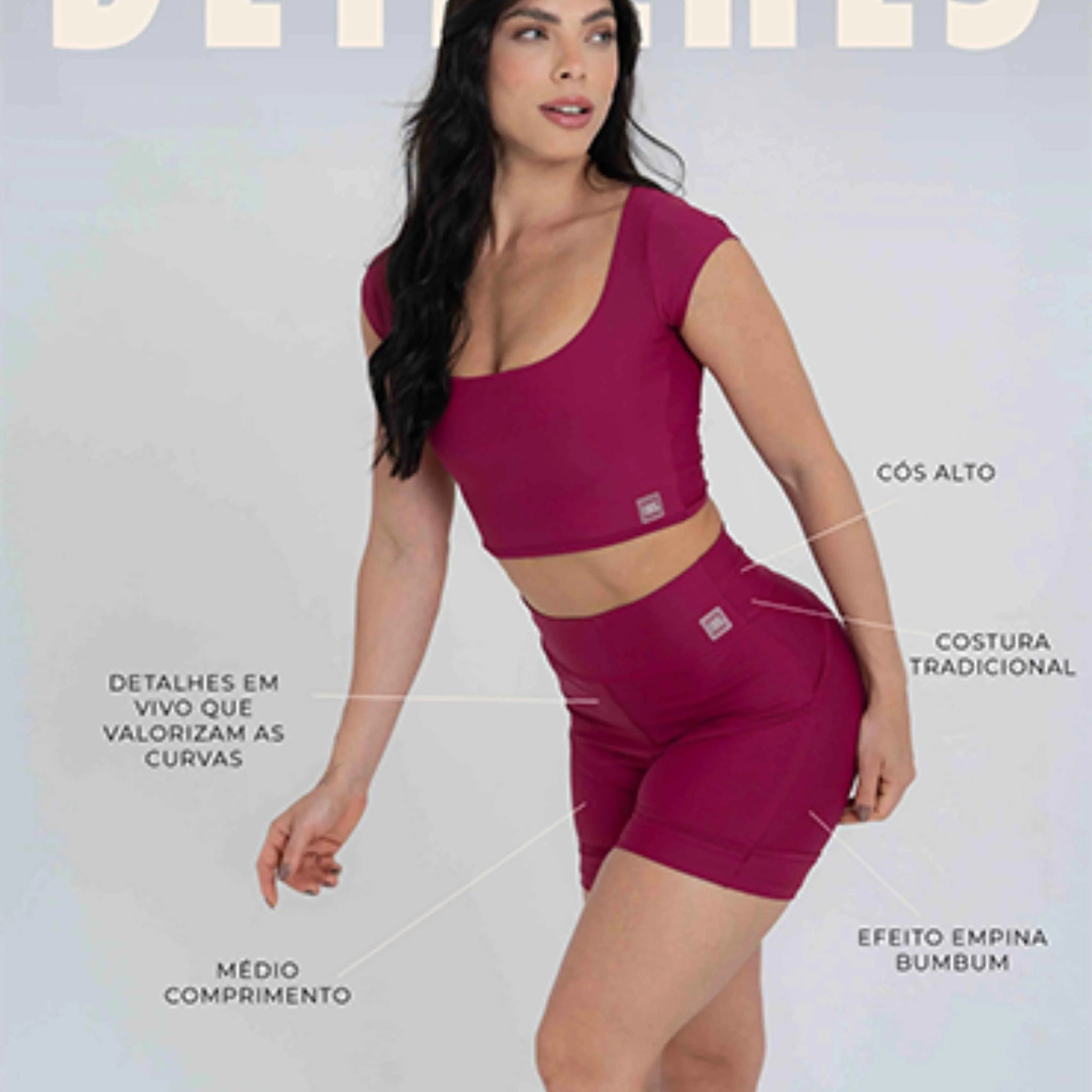 Short Fitness Curve Rouge sem empina bumbum