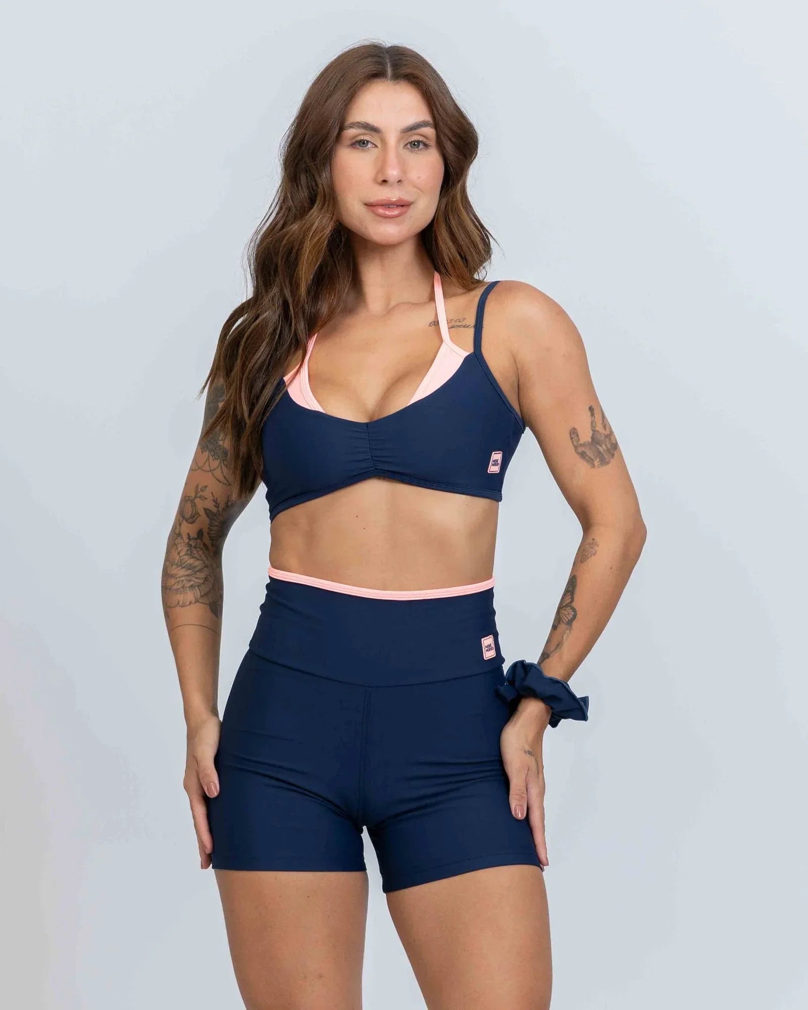 Short Fitness Line Azul Marinho com Coral
