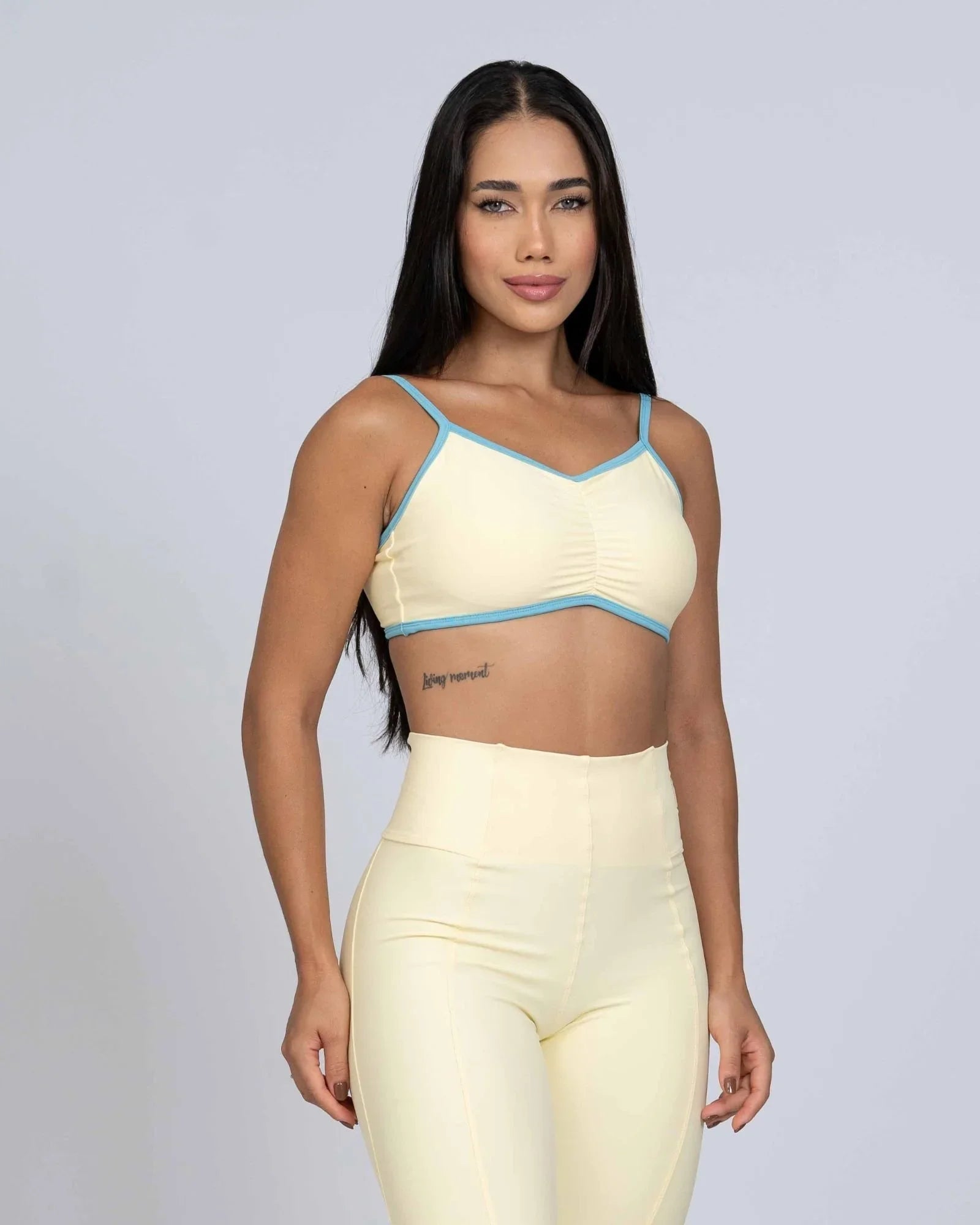 Top Fitness Fresh Duo Amarelo Brisa com Azul céu