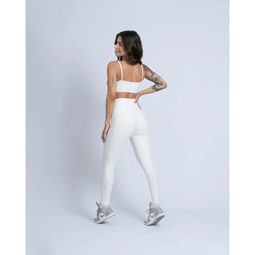 Calça Legging fitness Classic Off White com compressão e sem empina bumbum