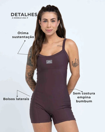 Macaquinho Fitness Flow Marrom Ébano