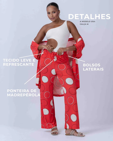 Calça pantalona beach estampa Pitaya