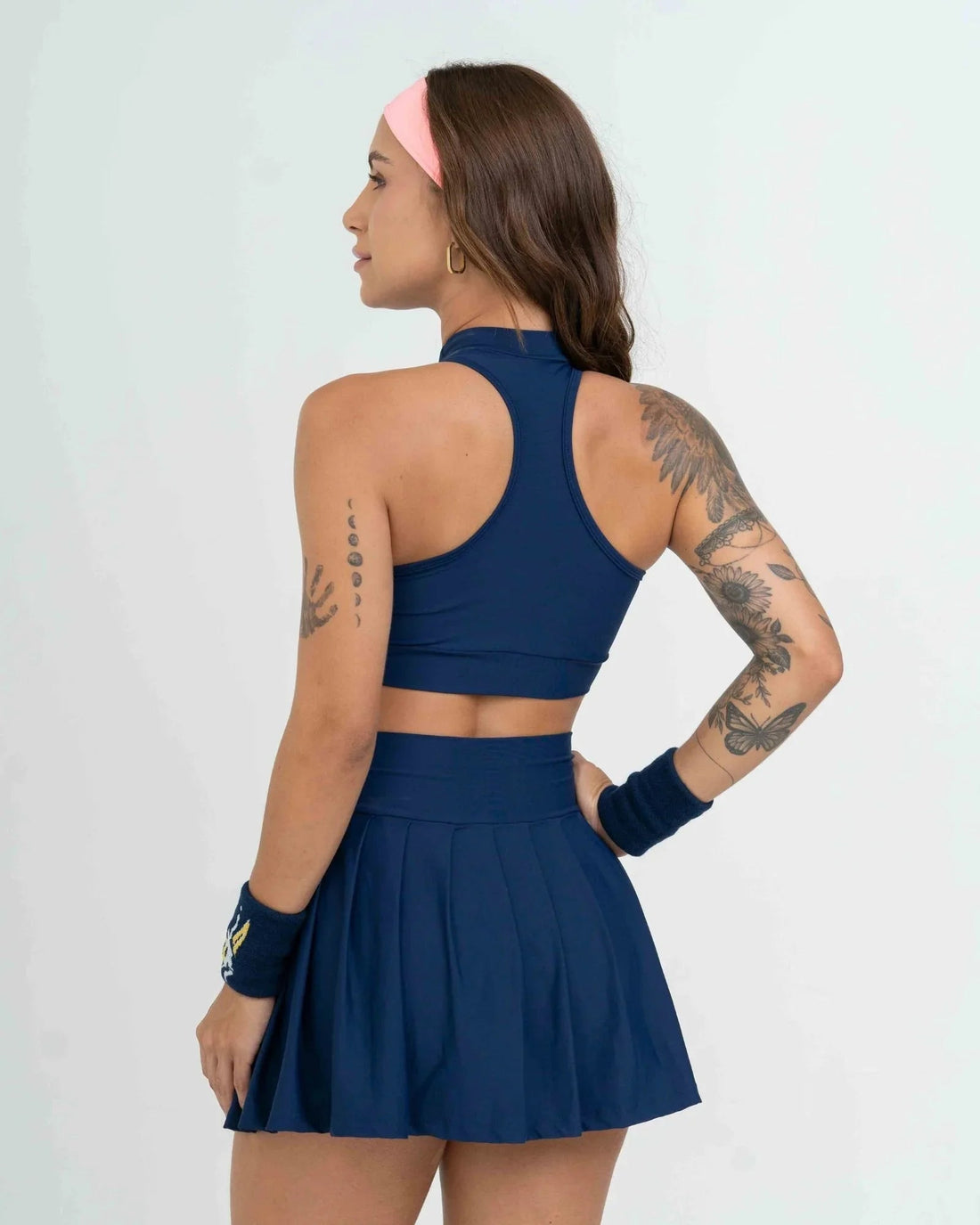 Short Saia Fitness Plissada Azul Marinho