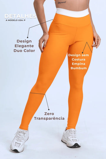 Calça legging fitness Duo Tangerina com Off White S/ Empina bumbum