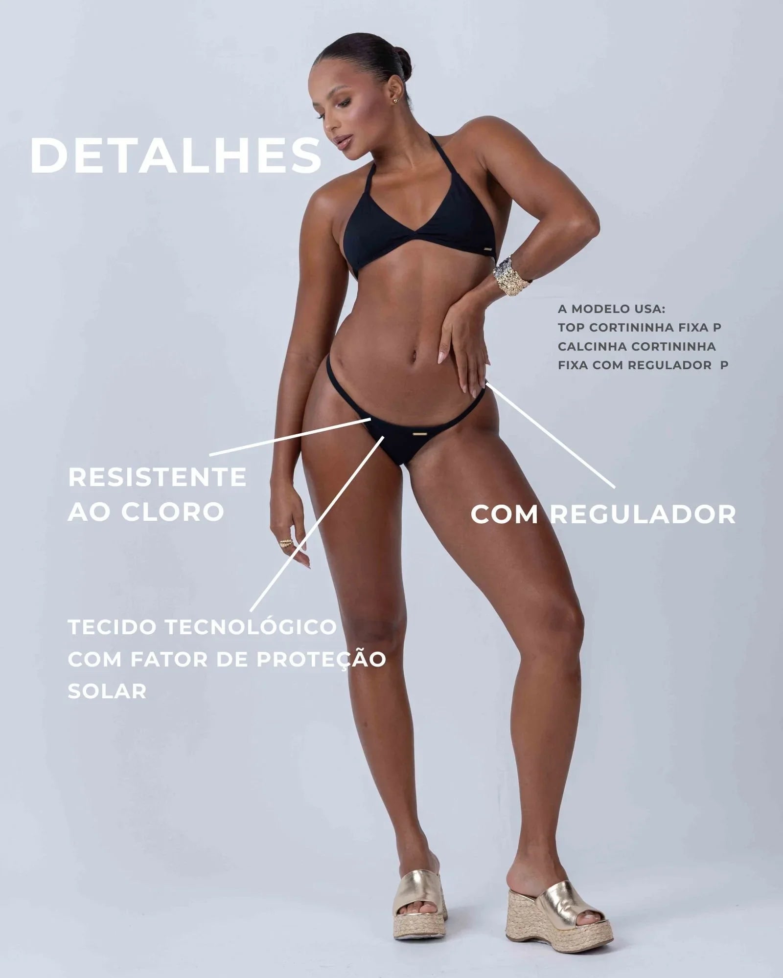 Calcinha Cortininha Fixa com regulador Preto