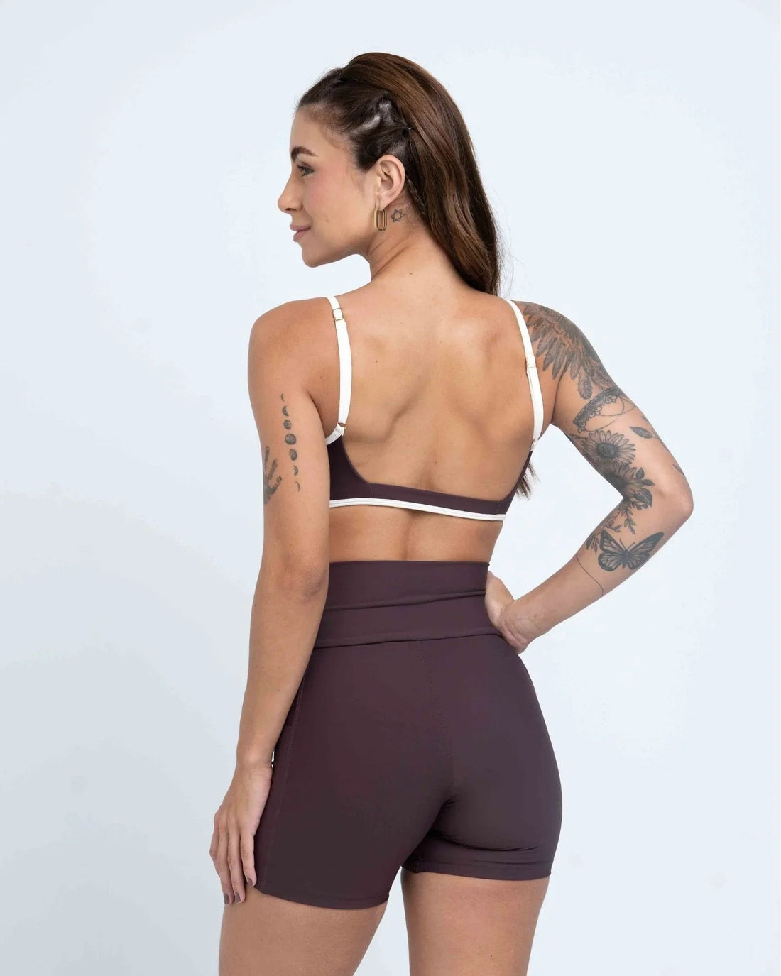 Short Fitness Bike Marrom Ébano sem costura frontal