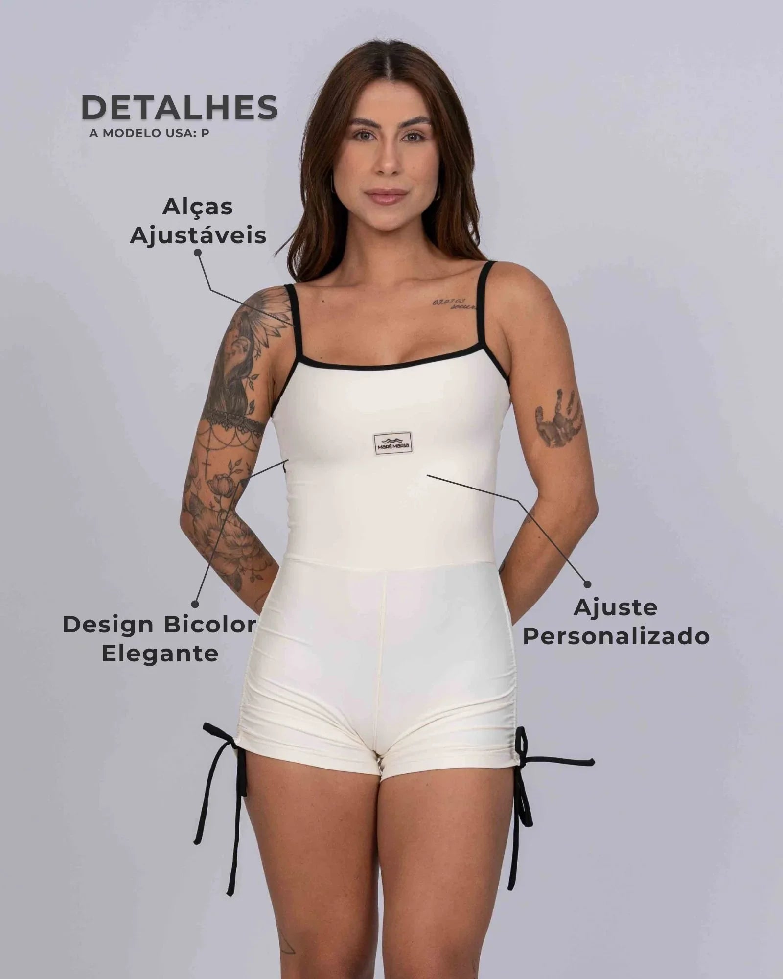 Macaquinho New Pérola Duo Off White com Super Black empina