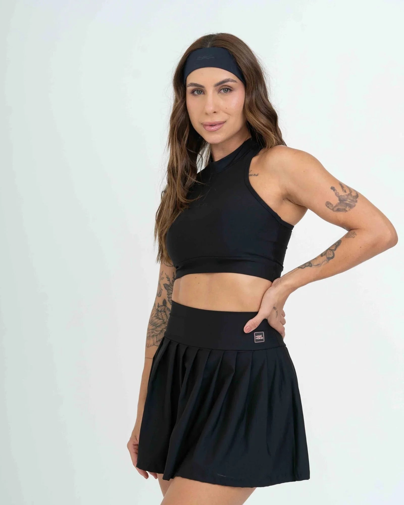 Short Saia Fitness Plissada Super Black