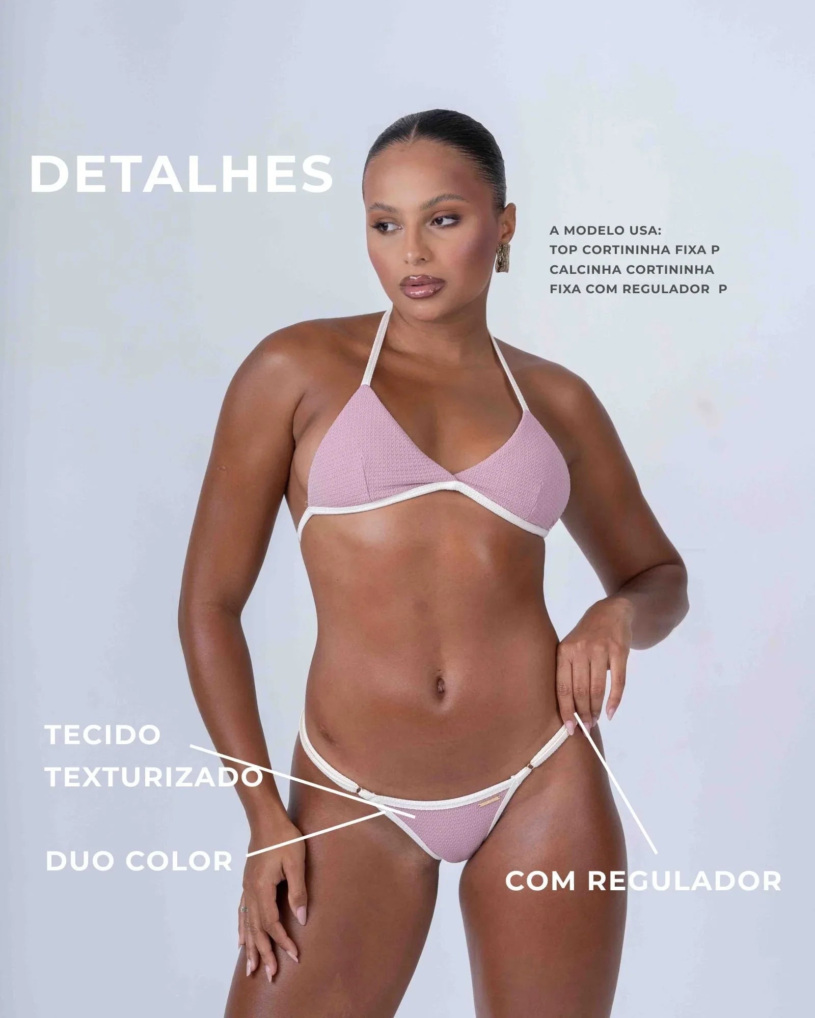 Calcinha Cortininha Fixa com regulador Rosa Glam com viés Off White