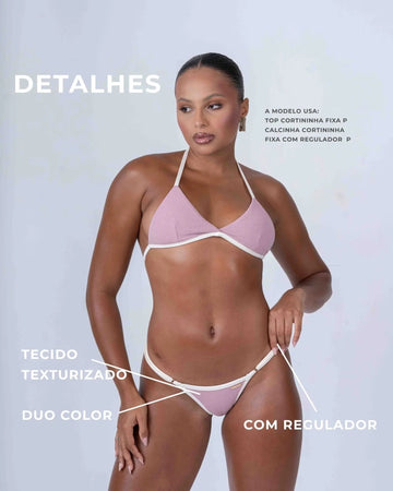 Calcinha Cortininha Fixa com regulador Rosa Glam com viés Off White
