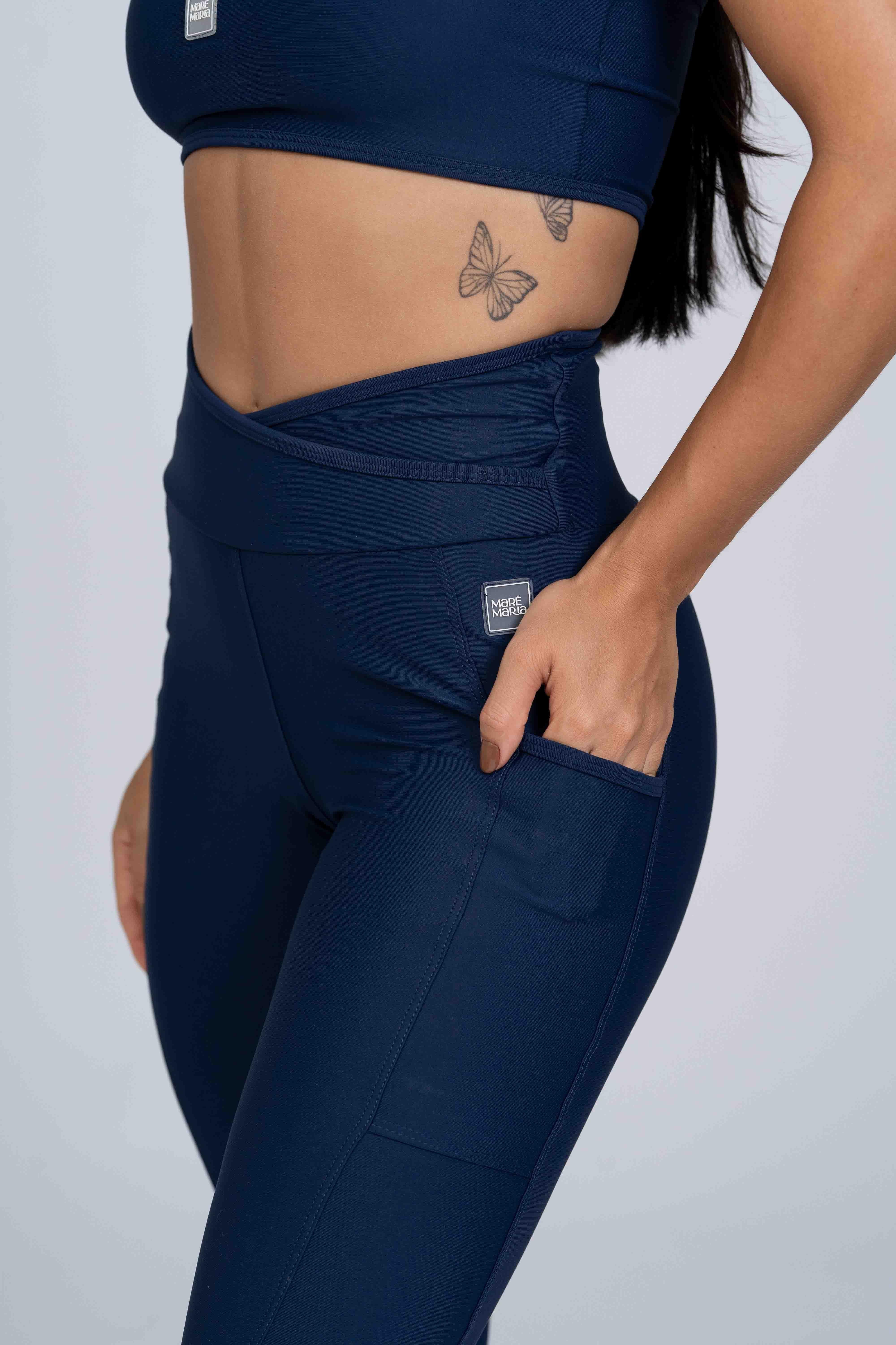 Legging Fusion Azul Marinho e Viés Marinho compressão