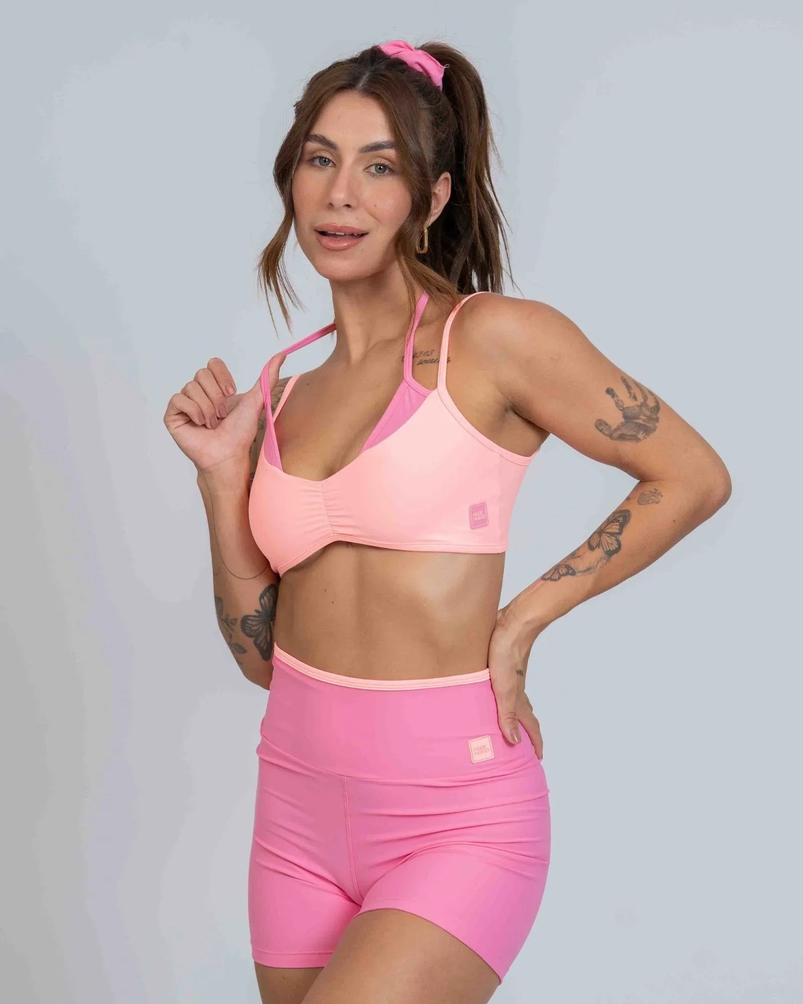Short Fitness Line Rosa Malibu com Coral