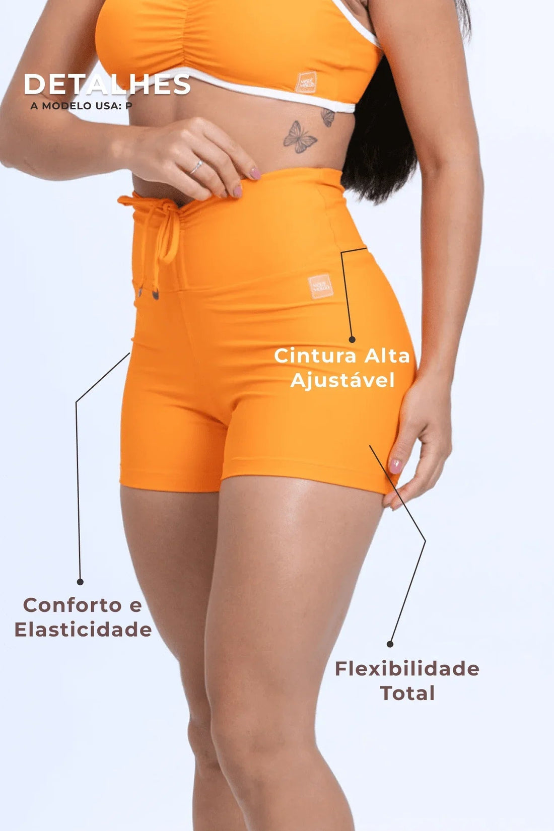 Short Fitness Slim Tangerina compressão sem empina bumbum