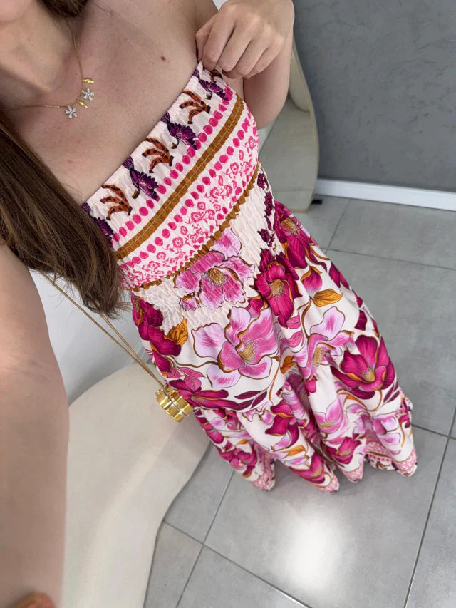 Vestido longo fenda tropical