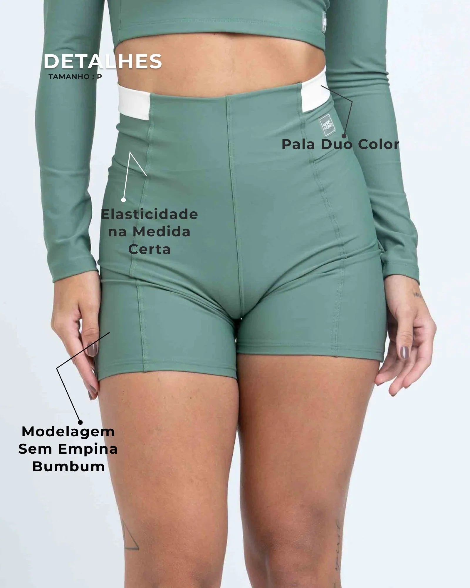 Short Classic Duo Verde Eucalipto com Off White compressão