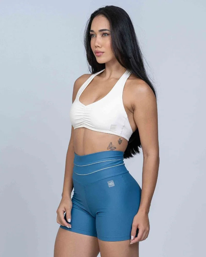 Short Corrida Azul Sereia compressão e Vivo Off White