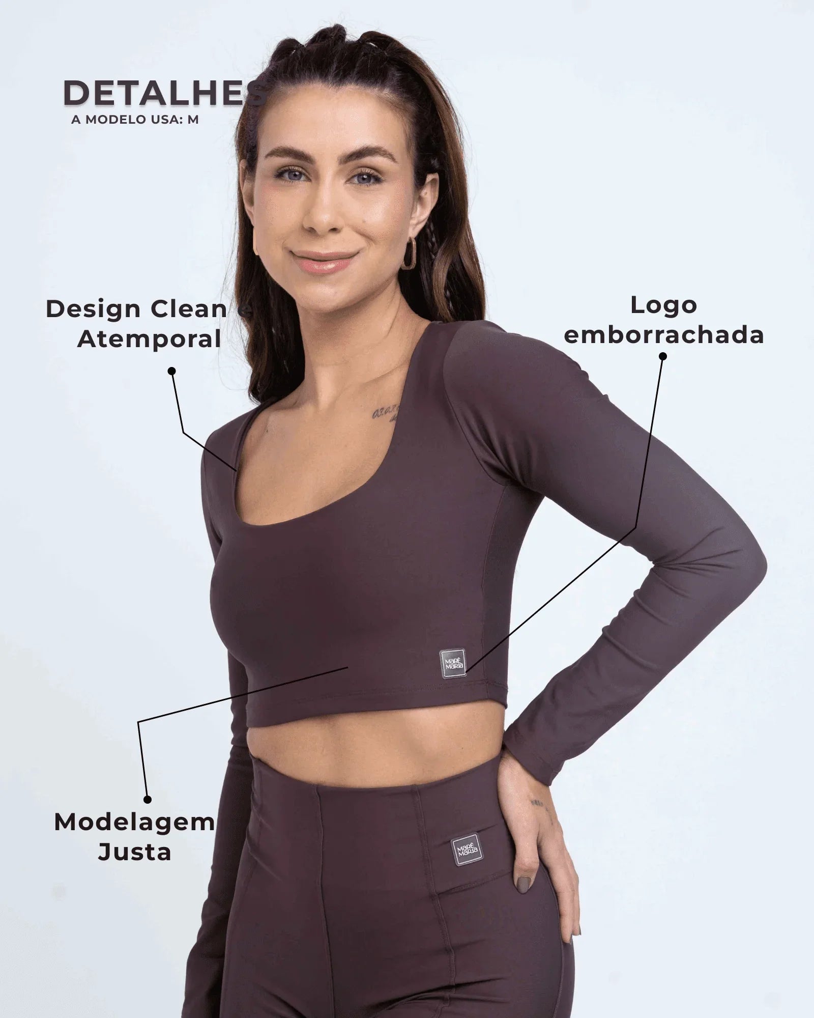 Top Fitness Classic Manga Longa Marrom Ébano