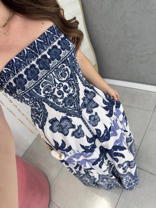 Vestido longo fenda tropical