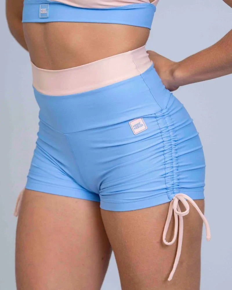 Short Fitness Smile Duo Azul Serenity com pala Rosa Lily empina bumbum