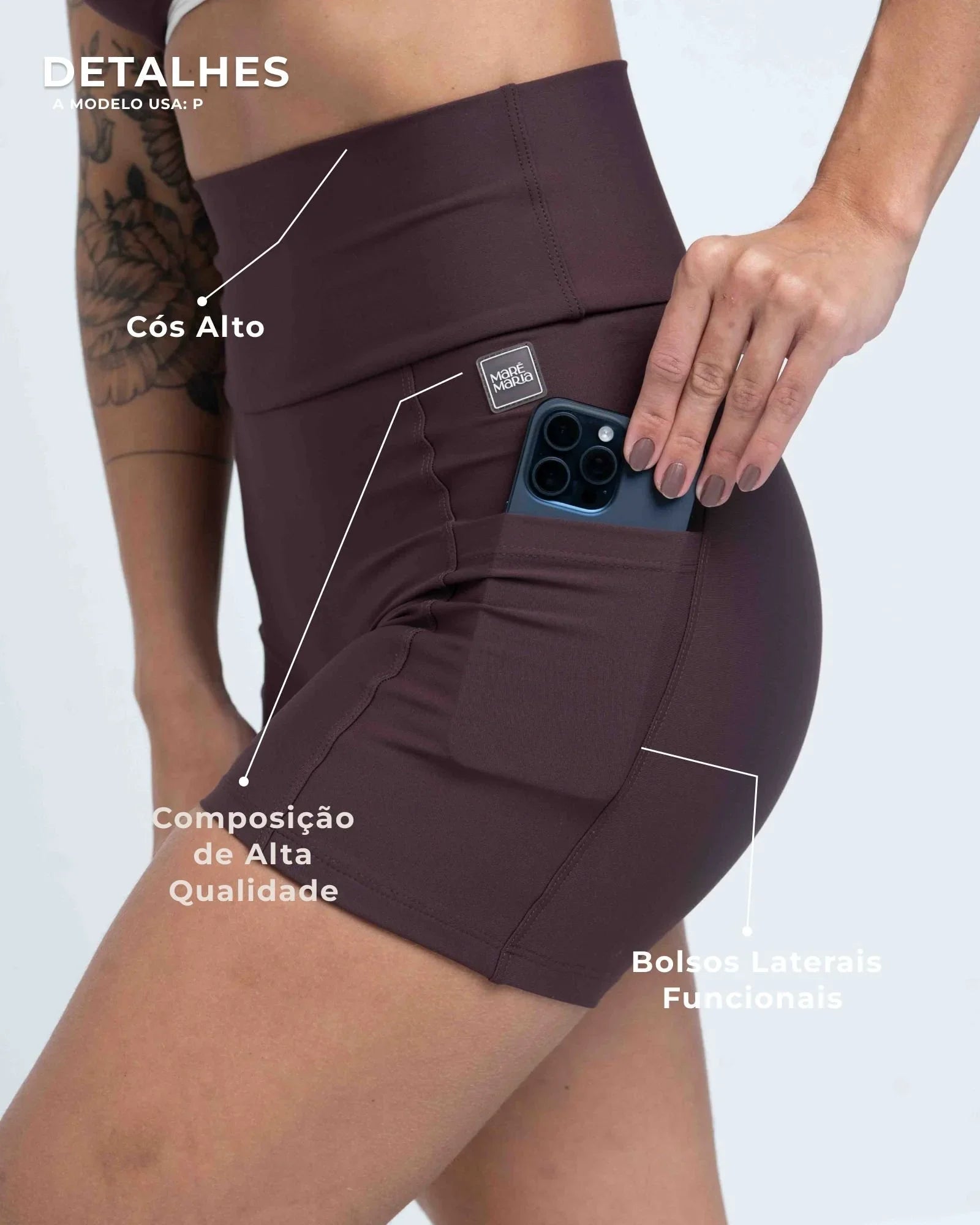 Short Fitness Bike Marrom Ébano sem costura frontal