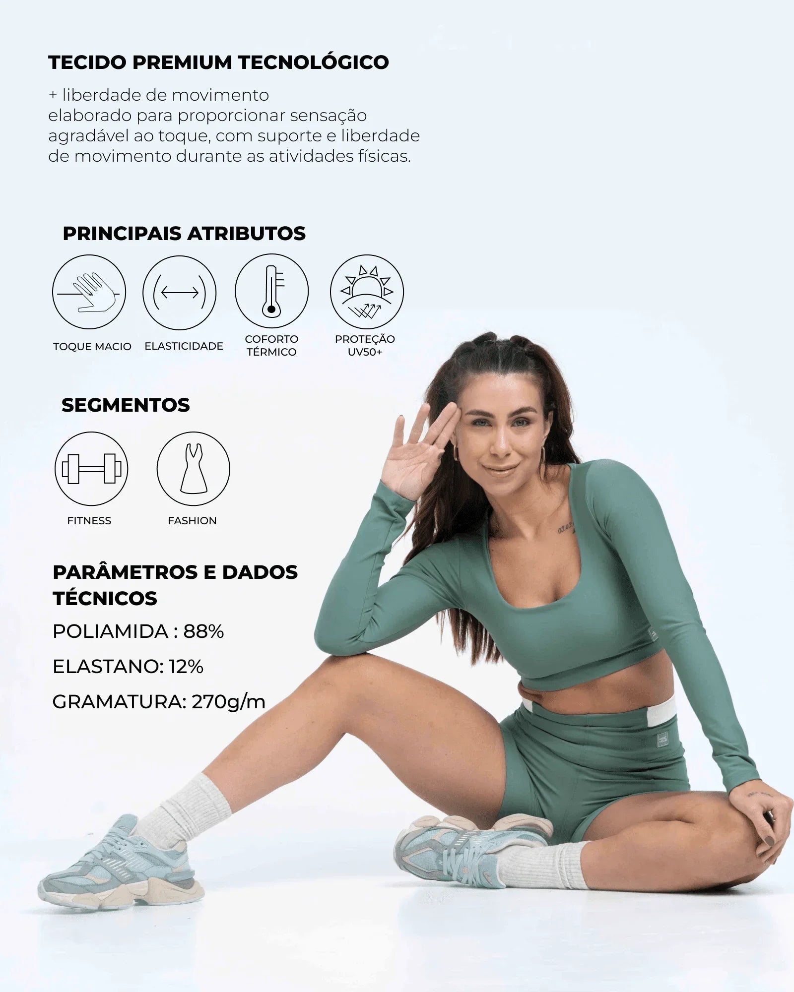 Top Fitness Classic Manga Longa Verde Eucalipto