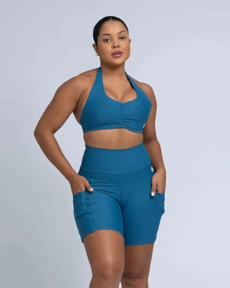 Short Fitness Bike Azul Sereia compressão S/empina bumbum