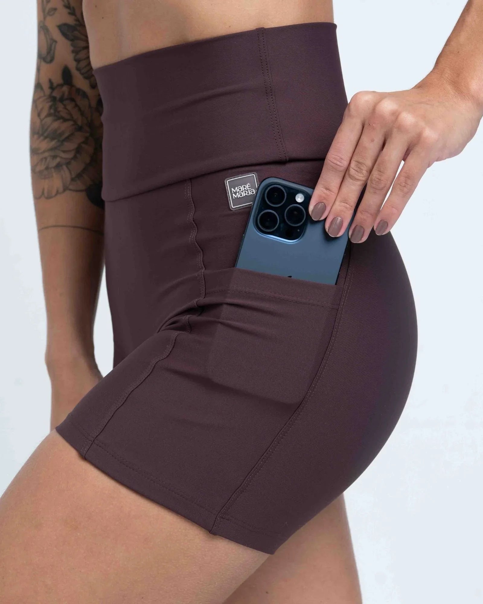 Short Fitness Bike Marrom Ébano sem costura frontal