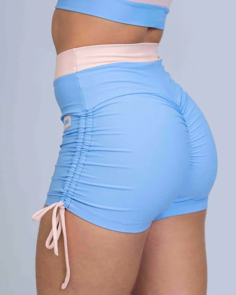 Short Fitness Smile Duo Azul Serenity com pala Rosa Lily empina bumbum