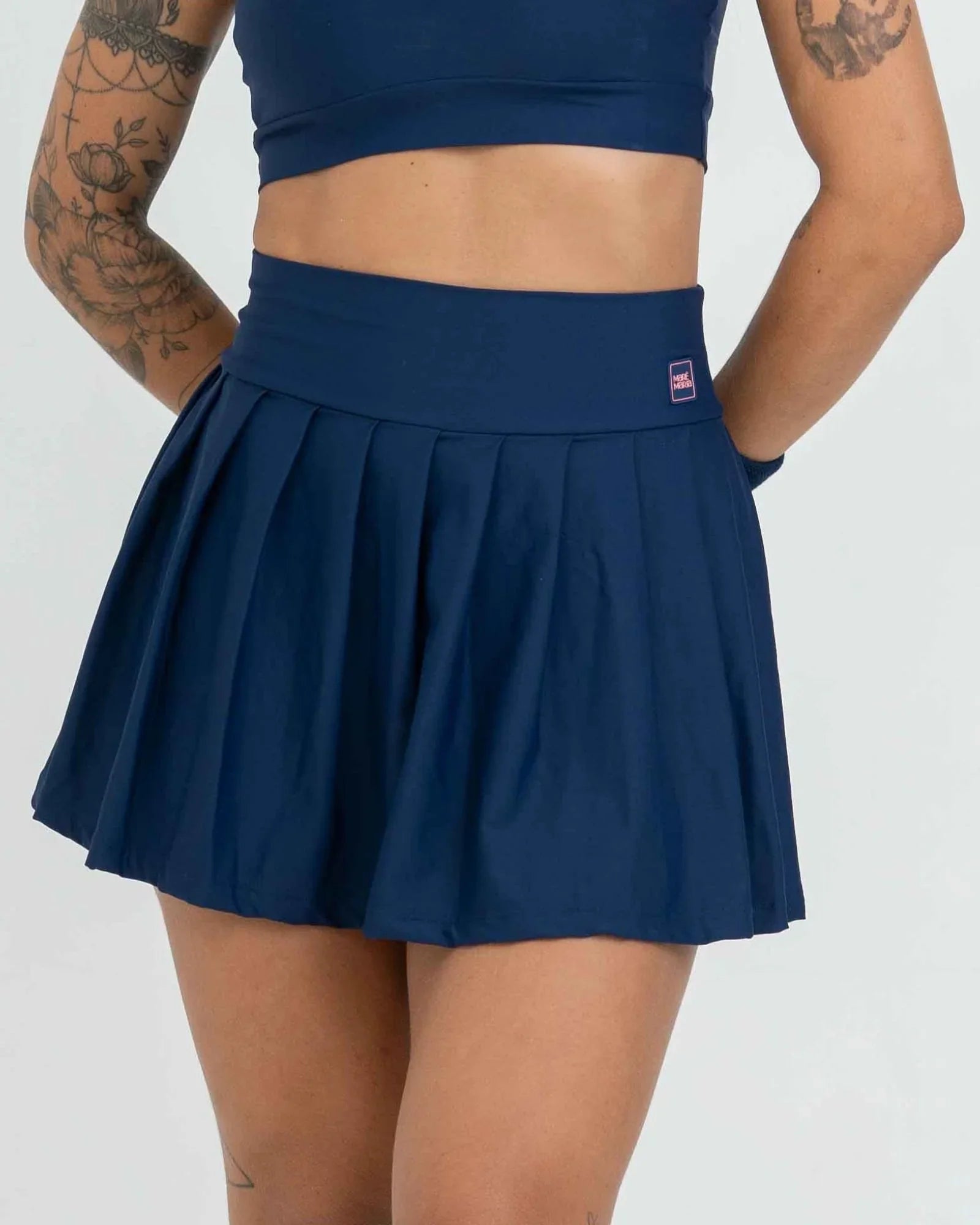 Short Saia Fitness Plissada Azul Marinho
