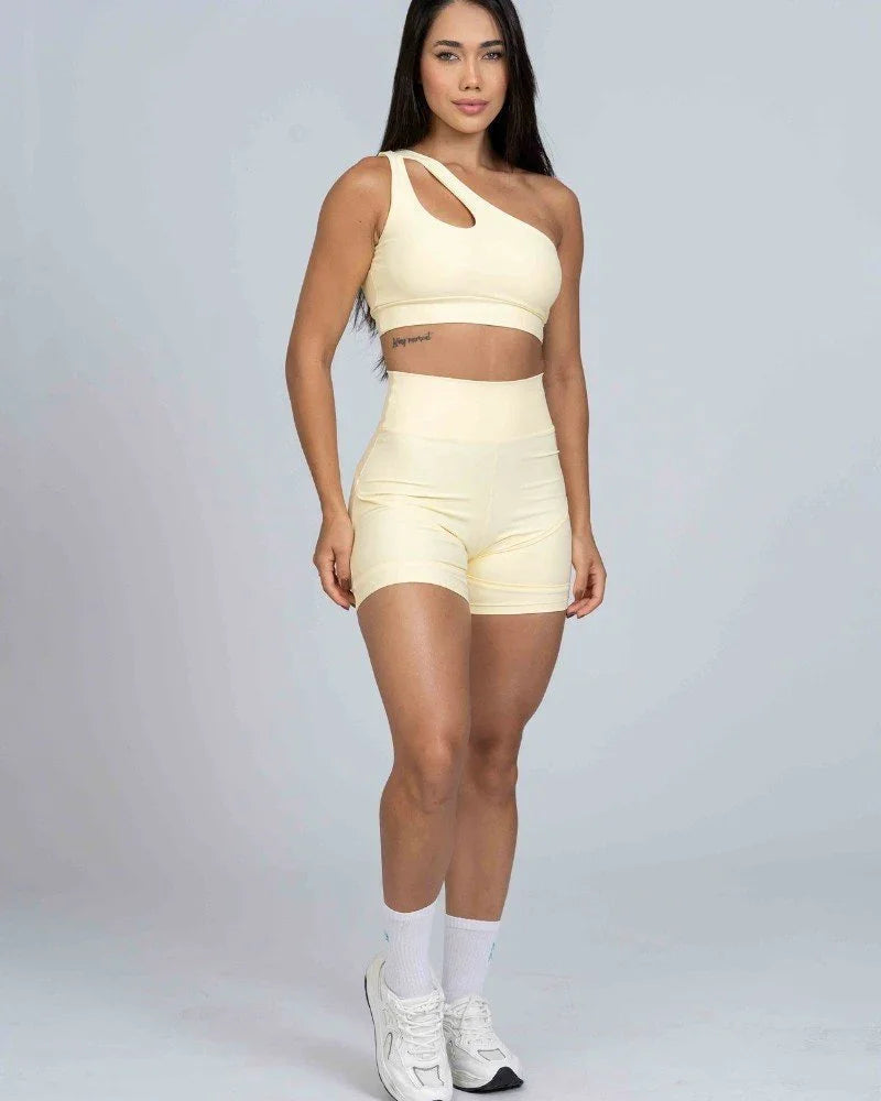 Top Fitness Avenue Amarelo Brisa assimétrico