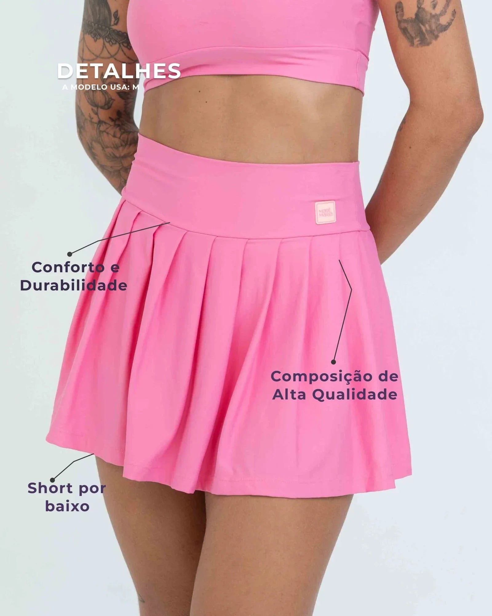 Short Saia Fitness Plissada Rosa Malibu