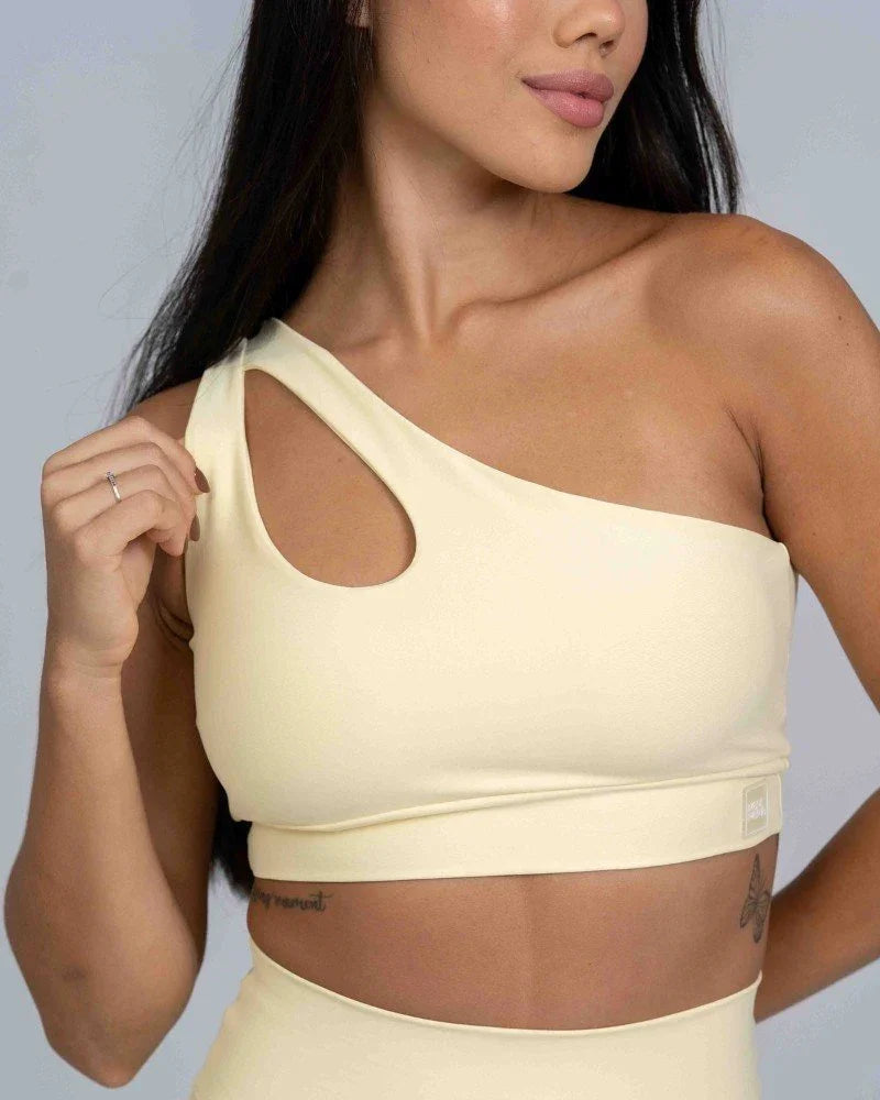 Top Fitness Avenue Amarelo Brisa assimétrico