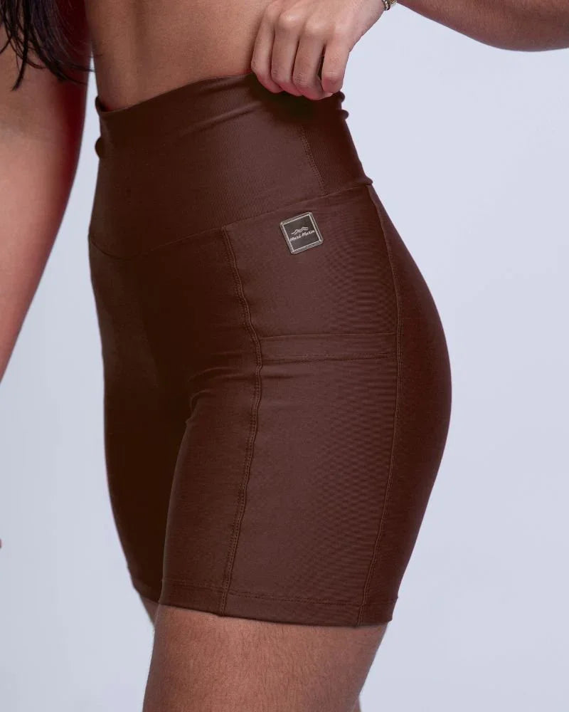 Short fitness Bike Chocolate Dark compressão S/empina