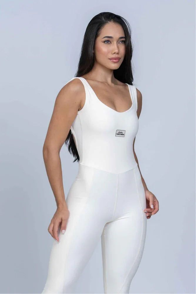 Macacão Fitness Classico Off White Compressão