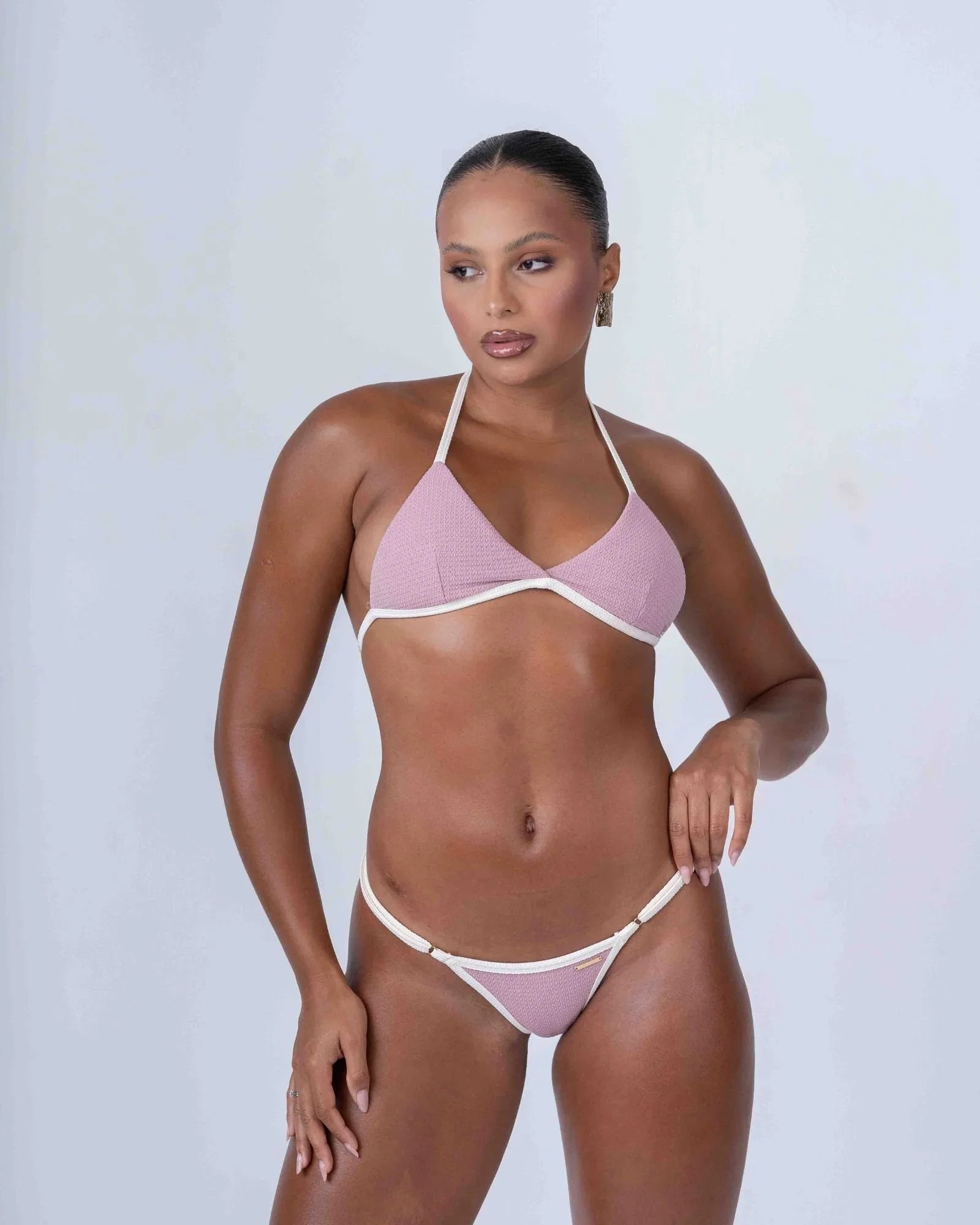 Calcinha Cortininha Fixa com regulador Rosa Glam com viés Off White