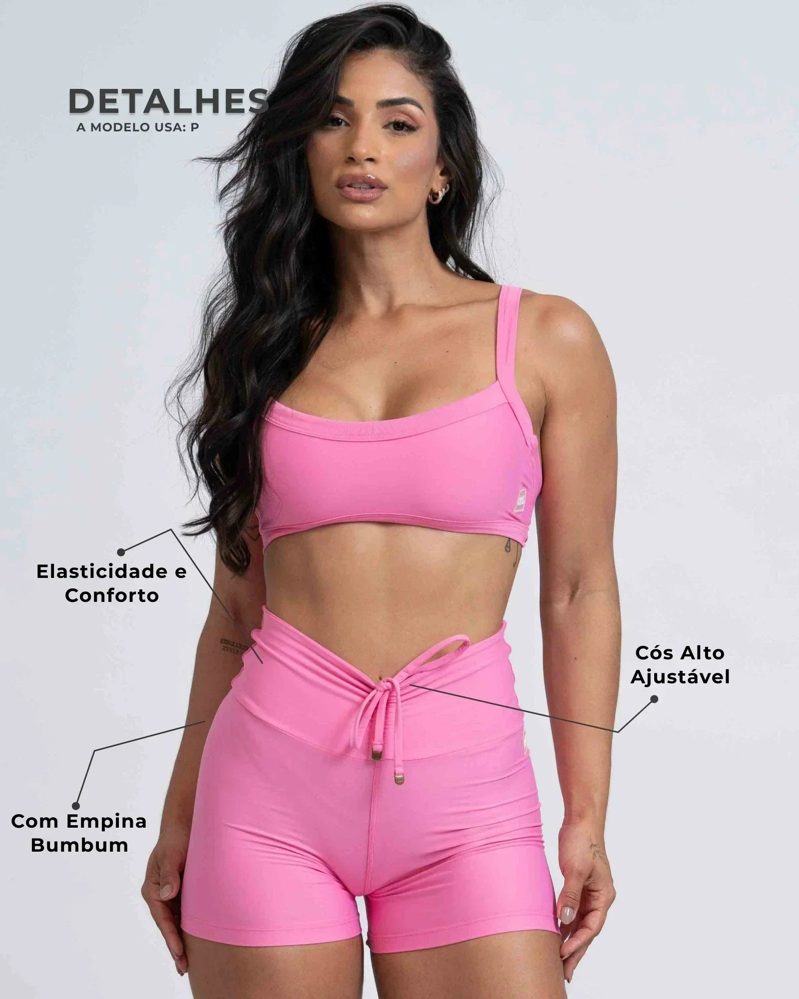 Short Fitness Slim Rosa Malibu com empina